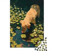 Dog Drinking from A Pond with Clover 1000 Piece Jigsaw Puzzle for Adults, 52x38cm/1000pcs, Quiet Home Activity, Evening Leisure And Year-Round Leisure