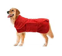 Dog Drying Coat - Amazing Dog Towel Robe/Dressing Gown, Absorbent Pet Bathrobe - Adjustable Collar, Super Soft Microfiber, Fast Drying, large - Red