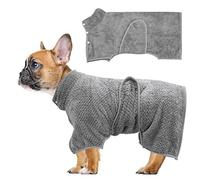 Dog Drying Coats,Super Absorbent Pet Dog Bathrobe Towel for Small Medium Dogs Dressing Gown Adjustable Microfiber Dog Hair Drying Bag for Baths,Swims & Muddy Walks(Grey,S)