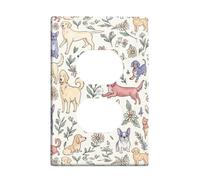 Dog Duplex Outlet Covers Wall Plate, Playful Fanciful Flower Leaf Spring Cream Plastic Standard Size Face Plates for Electrical Outlets for New Apartment Home Bedroom Office Decor
