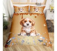 Dog Duvet Cover Set Brown Sequin Fluid Art Comforter Cover,Crystal Diamond Single Bedding Sets for Girls,Cute Animals Bed Set Lovely Pet Kawaii Room Decor
