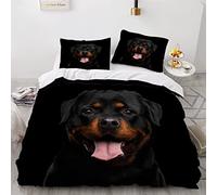 Dog Duvet Cover Set Double Super King Size 3D Printed Rottweiler Bedding Set Rottweiler 3Pcs Quilt Cover Puppy Soft Microfiber Pet Animals Comforter Cover With Zipper