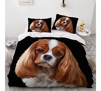 Dog Duvet Cover Set Single Kids Bed 3D Printed Cavalier King Charles Spaniel Bedding Set Black 3Pcs Quilt Cover Puppy Soft Microfiber Pet Animals Comforter Cover With Zipper