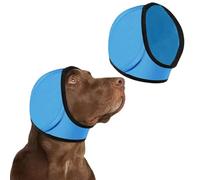 Dog Ear Muffs & No Shake Ear Wrap for Hematoma, Bathing, Drying & Noise Anxiety Relief - Elastic Waterproof Ear Protector with Calming Hoodie Design for Grooming (Blue, L)