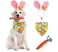 Dog Easter Costume Cute Bunny Ears Headband Easter Eggs Bandana Puppy Funny Rabbit Carrot Chew Toys 3Pcs Easter Party Gifts Medium Large Dog Easter Outfit Clothes Accessories (NO-LED)
