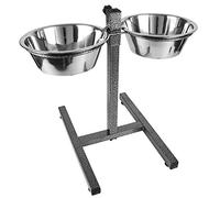 Dog Elevated Food Bowl Holder Set - Raised Cat Feeding Station Stand - Adjustable Height Pet Double Feeder - 2 Stainless Steel Water Bowls (Large)