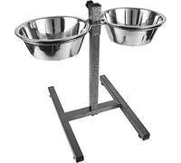 Dog Elevated Food Bowl Holder Set - Raised Cat Feeding Station Stand - Adjustable Height Pet Double Feeder - 2 Stainless Steel Water Bowls (Jumbo)