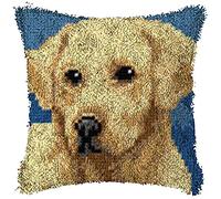Dog Embroidery Kits Latch Hook Cushion Kit Pillowcase Sewing Making Kits DIY Crochet Yarn Kits Cross Stitch for Beginners Adults Kids Handmade Craft for Sofa Home Decor Gift 43Cmx43cm