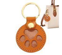 Dog F-ur Storage K-eychain - Cute Round Leather Cat Paw K-eychain Pet Hair Keepsake Keyring, Protable Memorial Collection Pendant, Pet Memorial Presents For Bag Purse Paw Charm Key Holder