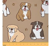 Dog Fabric by The Yard Cartoon Bulldog Theme Upholstery Fabric for Chairs and Home DIY Projects Gift for Puppy Dog Lovers Kawaii Decorative Waterproof Outdoor Fabric 2 Yards (L184*W150cm) Brown