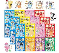 Dog Face Bluey Stickers DIY, 24pcs DIY Kids Handmade Set Educational Toys Blue Dog Sticker Image, Kids Party Gift Supplies Crafts