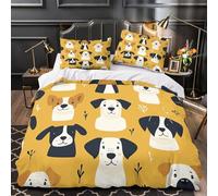 Dog faces 3D Printed Duvet Cover 3-Piece Ultra-Soft Microfiber Durable Cartoon animal pattern Comforter Cover 2 Pillowcases Hidden Zipper Machine Washable Kids Teens Bedroom Single（140x200cm）