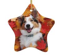 Dog Fall Maple Leaves Christmas Ceramic Star Ornaments Christmas Tree Decorations Home Party Decorations