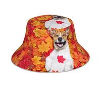 Dog Fall Maple Leaves Print Reflective Bucket Hat,Summer Sun Hat Reversible Cap503