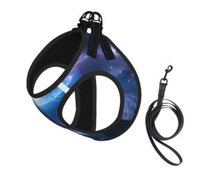 Dog Fantasy Space Printed Harness And Leash Set,Adjustable,Breathable Soft,Step-In Mesh Pet Vest Harness With Reflective Strip