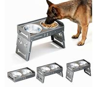 Dog Feeder Height Adjustable with 3 Heights, Foldable Double Bowl Made of Stainless Steel, 15° Tilt to Protect the Cervical Spine of Dogs (White)