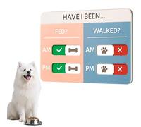 Dog Feeding Sign with Magnet, Pet Walking Reminder with Have I Been, Acrylic Slider Board for Fridge, AM PM Feed Chart with Yes No Option, Blue-Pink Horizontal with 3 Stickers, 6.8" x 4.7"