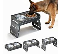Dog Feeding Station Height Adjustable with 3 Heights, Foldable Double Bowl Made of Stainless Steel, 15° Tilt to Protect the Cervical Spine of Dogs (Black)