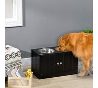 Dog Feeding Station Raised Pet Feeder W/ Storage Food and Stainless Steel Bowls PawHut Black L