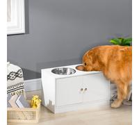 Dog Feeding Station Raised Pet Feeder W/ Storage Food and Stainless Steel Bowls PawHut White L