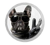 Dog Flash a Peace Sign Cabinet Knobs for Dresser Cupboard Wardrobe Cabinet Kitchen, Decorative Drawer Pulls Handles Dresser Knobs, Pack of 4 (White)