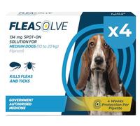 Dog Flea Treatment Medium Dog x 4 - Flea Treatment for Dogs Medium 10-20 kg - Spot-On Solution for Flea and Tick Control - FleaSolve 4 x Pipettes, 4 x Doses