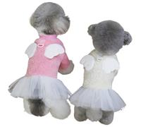 Dog Fleece Dress with Angle Wings 2PCs Fleece Vest Jacket Pullover Tank Top Attire Cold Weather Clothes Soft Warm Leash Ring (Pink & Beige, Large)