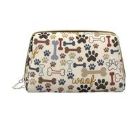 Dog Flora Print Leather Travel Cosmetic Bag Small Cosmetic Bag for Women Cosmetic Organizer for Handbag, Dog Bones Paw, Taglia Unica