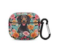 Dog Floral Bluetooth Earbuds Case Cover Full Body Shockproof Protection Hard Case Support Wireless Charging with Keychain Personalized Gift for AirPods 3