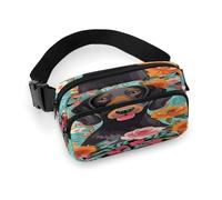 Dog Floral Fanny Pack Belt Bag with Adjustable Strap Fashion Waist Bag for Outdoor Sports Hiking, white, 20x13cm, Full Printed Waist Bag