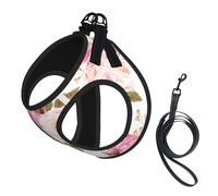 Dog Floral Flower Rose Pink Printed Harness And Leash Set,Adjustable,Breathable Soft,Step-In Mesh Pet Vest Harness With Reflective Strip