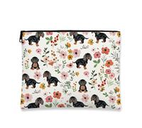 Dog Floral Makeup Bag, Black Dachshund Vintage Cosmetic Travel Bags for Women, Portable Small Canvas Zipper Pouch, Festival Gift Skincare Toiletry Bag Organizer, Black, 7x9 Inch, Dog