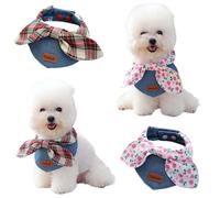 Dog Floral Plaid Bandanas 2 Pack Flower Print Washable Puppy Kerchief Triangle Scarf Square Bib Washable Christmas Costume Apparel (Blue, Medium)