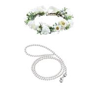 Dog Flower Collar Wedding And Traction Rope Set Pearl Suitable For Dog Pearl Beads Dog Traction Rope Dog Collar Wedding Adjustable Suitable For Medium Sized Dog Flow Jcy729 (White, 24cm)