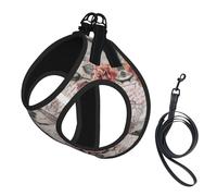 Dog Flower Paris Eiffel Tower Printed Harness And Leash Set,Adjustable,Breathable Soft,Step-In Mesh Pet Vest Harness With Reflective Strip