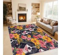 Dog Flower Rugs Living Room Retro Floral Area Rugs for Bedroom 120 x 170, Printed Anti Slip Washable Short Pile Carpet for Kitchen Home Decor C-N2