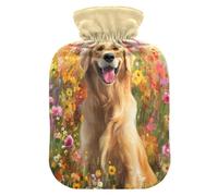 Dog Flowers Meadow Yellow tag3 Hot Water Bottle with Cover for Pain Relief tag1 for tag2, 2L