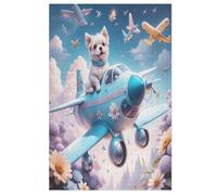 Dog Flying Plane Jigsaw Puzzles for Kids 1000 Pieces 3d Wooden Puzzle Decompression Game for Adults Women Girl Educational Game Toys （78×53cm）