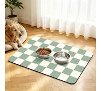 Dog Food Mat, Absorbent Cat Dog Mat for Food and Water Bowl Mat, Quick Dry Checkered Pet Feeding Mat, Non-Slip Pet Placemat with Rubber Backed (Green, 30x50cm)