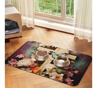 Dog Food Mat Flower Branches on The Cross Pet Feeding Mat Absorbent Pet Pad for Food and Water Bowl Dog Bowl Mat Quick Dry Cat Food Mat for Floors Water Bowl Mat 30x45cm