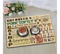 Dog Food Mat for Floors, Absorbent and Quick-Drying Pet Cat Food Mat,Anti-Fouling and Easy-to-Clean Pet Feeding Mat,Dog Bowl Mats for Messy Drinking Water Bowls.12x20inch Cat Rules