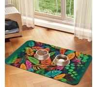 Dog Food Mat Jungle Colorful Leaves Pet Feeding Mat Absorbent Pet Pad for Food and Water Bowl Dog Bowl Mat Quick Dry Cat Food Mat for Floors Water Bowl Mat 30x45cm