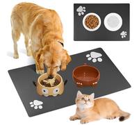 Dog Food Mat, Large 40x60cm Non-Slip Dog Bowl Mat with Rubber Backing, Super Absorbent & Quick-Drying Pet Feeding Mat, Special Mat for Cats & Dogs, No Stains DogBowl Placemats for Floors, Grey