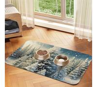 Dog Food Mat Snow Wonderland Pine Tree Christmas Pet Feeding Mat Absorbent Pet Pad for Food and Water Bowl Dog Bowl Mat Quick Dry Cat Food Mat for Floors Water Bowl Mat 30x45cm