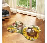 Dog Food Mats for Floors Non-Slip Super Absorbent Pet Feeding Mat 16"" X24 | Pet Placemat For Food And Water Bowl Quick Dry Dog Mat For Food And Water Bees Sunflowers Daisy Rose Flowers Pet Food Mat