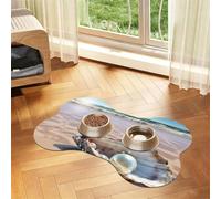 Dog Food Mats for Floors Non-Slip Super Absorbent Pet Feeding Mat 16"" X24 | Pet Placemat For Food And Water Bowl Quick Dry Dog Mat For Food And Water Ocean Beach Mussel Pearl Pet Food Mat