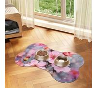 Dog Food Mats for Floors Non-Slip Super Absorbent Pet Feeding Mat 16"" X24 | Pet Placemat For Food And Water Bowl Quick Dry Dog Mat For Food And Water Beautiful Pink Flower Pet Food Mat