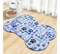 Dog Food Mats for Floors Waterproof, Pet Feeding Absorbent Water Bowl Mat Cat Placemats Blue Bone Shape 19 * 12 inch