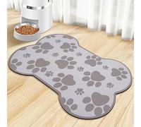 Dog Food Mats for Floors Waterproof, Pet Feeding Absorbent Water Bowl Mat Cat Placemats Gray Bone Shape 19 * 12 inch