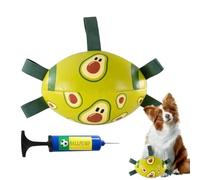 Dog Football - PU Leather Ball Teether - with Straps PU Leather Dog Ball Toy | for Small Medium Large Breed Pet Play Exercise Running Garden Yard Park Outdoor